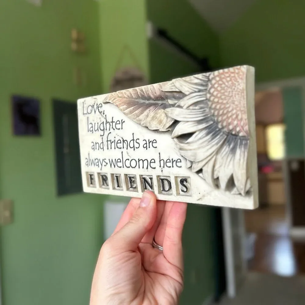 Rustic Sunflower Floral Cottage Friends + Love Stone Wall Plaaque Sign